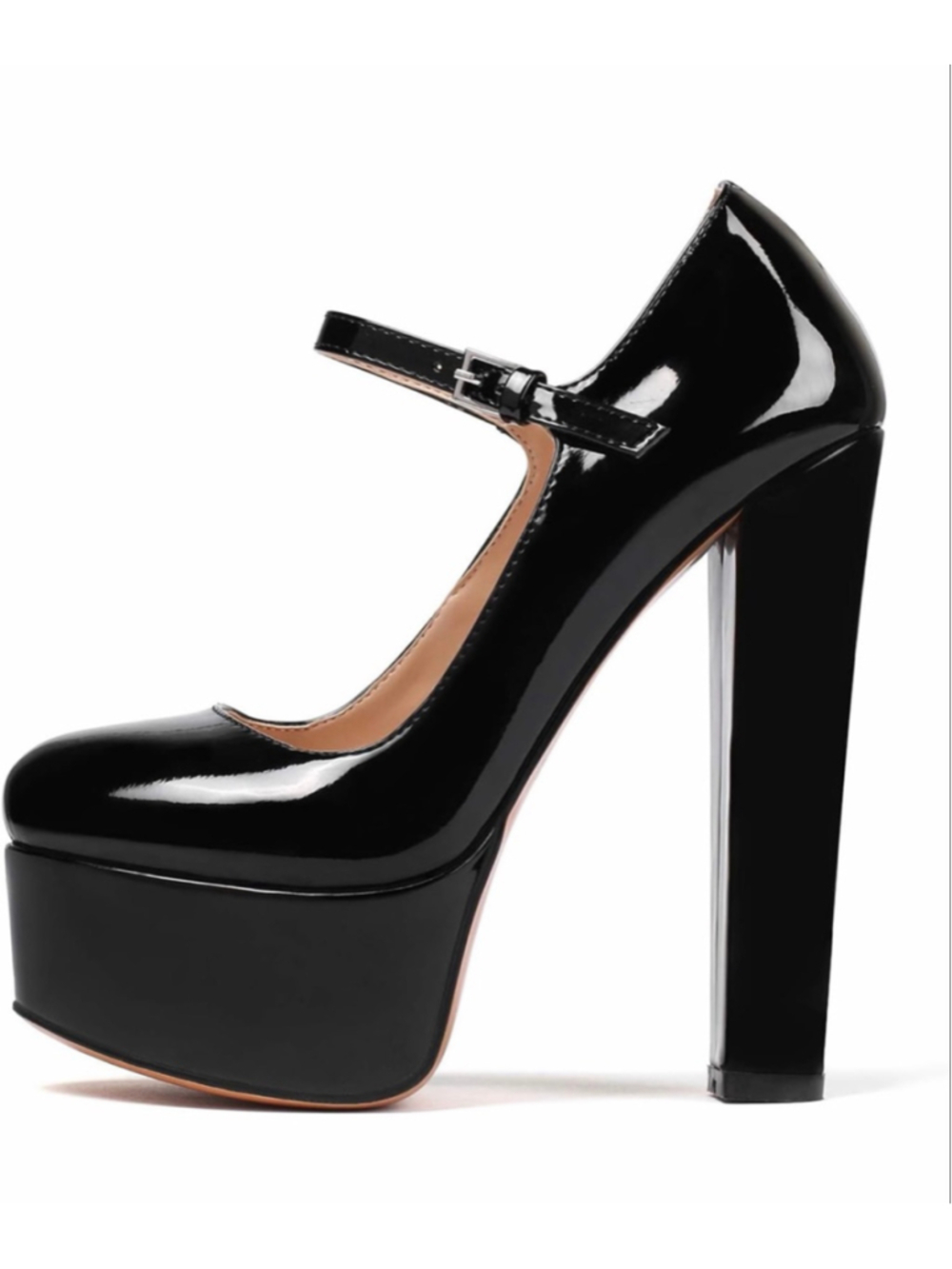 NEW Patent Platform Heels Pumps Block Chunky High Heel Round Closed Toe 9